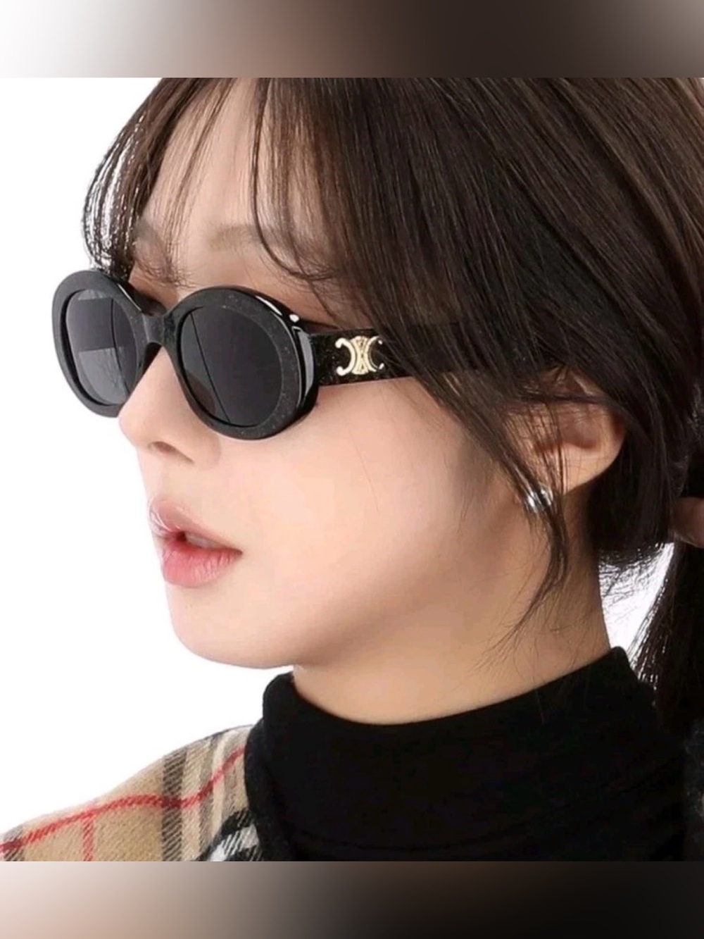 100% Authentic CELINE Triomphe Sunglasses Logo Detail Gold/Black Classic Glitter
